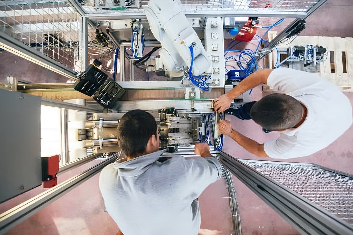 Ingenieros electricos instalando proyecto